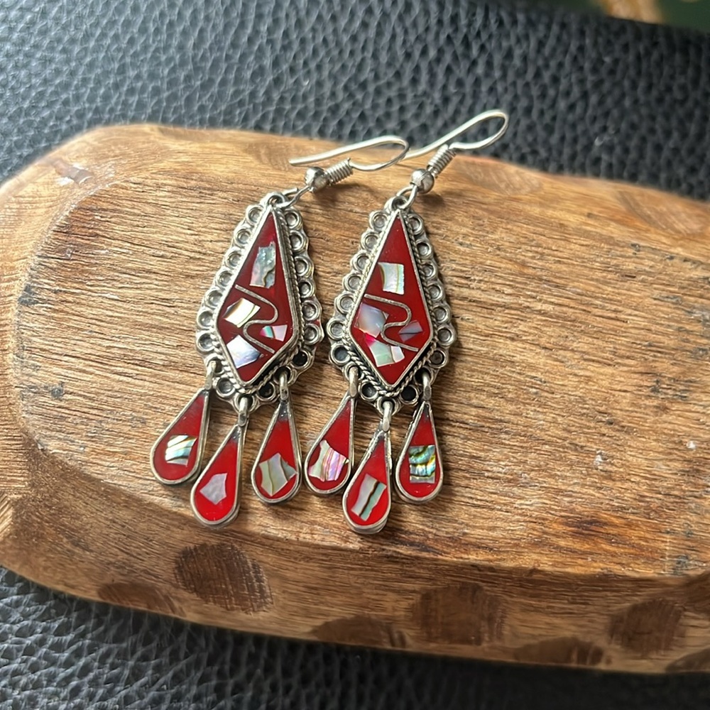 Carnelian and Abalone Earrings- sterling silver